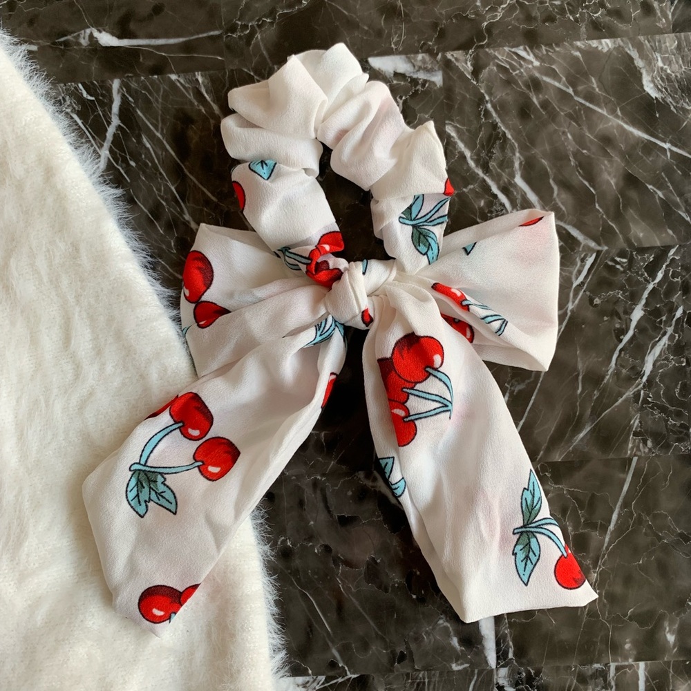 NEW Cherry White Scrunchie Hair Tie - Picture 2 of 4